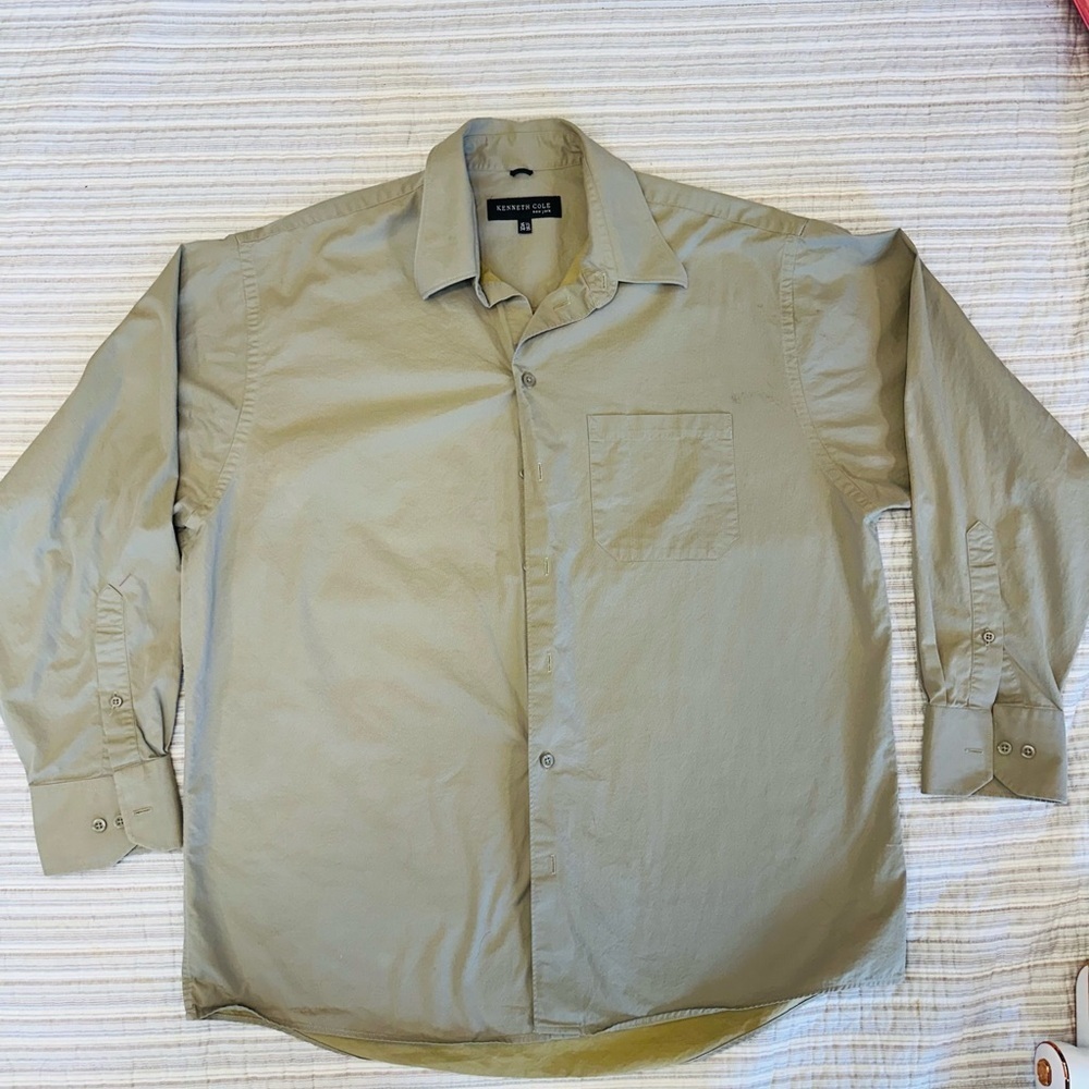 Kenneth Cole New Year Khaki Button Up, Size 16.5 (34-35)